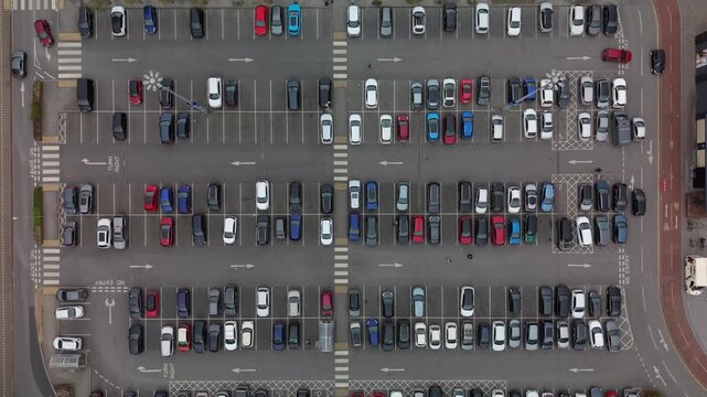 Aerial view of a busy parking lot at Monks Cross Shopping Centre
