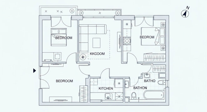 Architectural floor plan of a modern apartment layout.