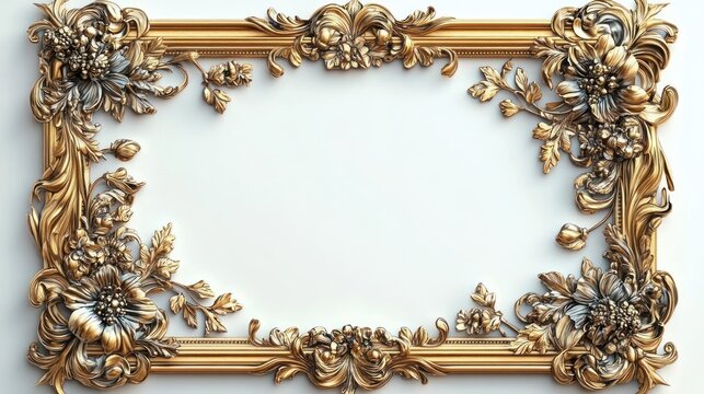 ornate gilded floral rectangular frame with intricate carved scrolls and empty center conveying opulence and elegance