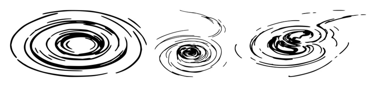 River fork set with sketchy water ripples featuring river, water, river fork with sketchy line art and white background illustration