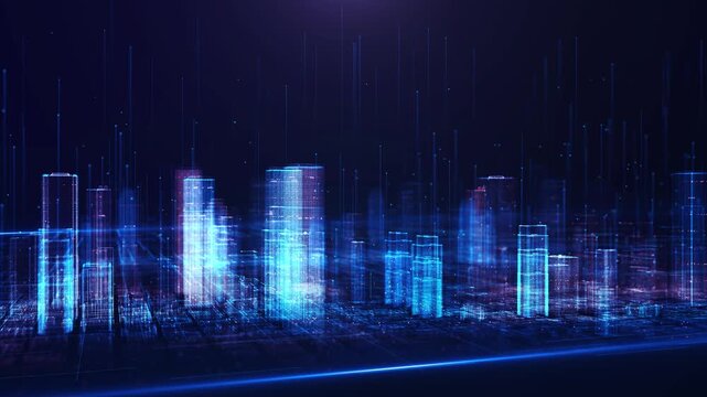 Business cyber technology city Holographic futuristic skyline streams of digital data background. information flow network intelligence. big data visuals, smart city technology artificial intelligence