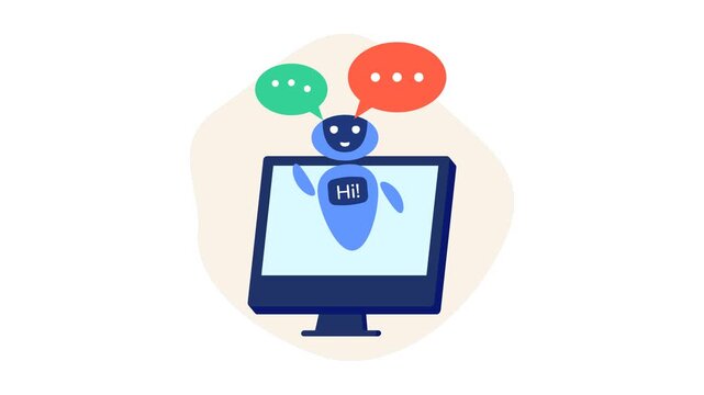 Chatbot waving and talking on computer screen animation