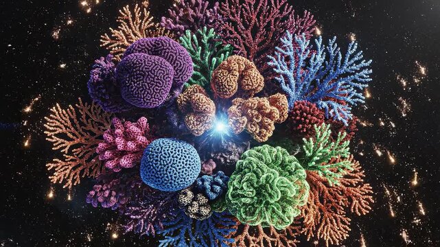 Vibrant colorful coral reef ecosystem illustration.
