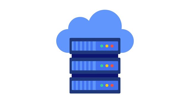 Cloud computing server rack animation on white background