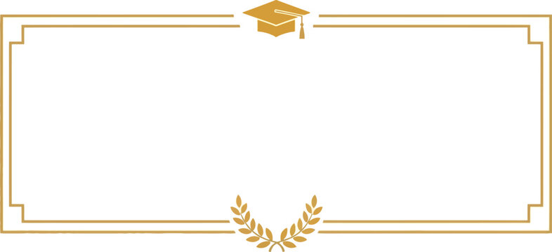 Golden elegant certificate frame with graduation cap and laurel wreath design, symbolizing academic achievement, success, and formal recognition for diplomas or awards