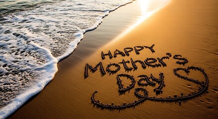 Happy mother's day beach message celebrating moms with ocean side greetings
