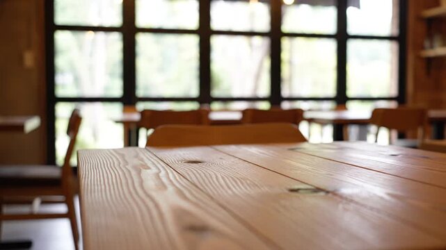 Wooden table in cafe.