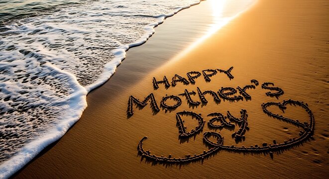 Happy mother's day beach message celebrating moms with ocean side greetings