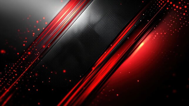 dynamic red and black diagonal metallic stripes with carbon fiber texture, glowing red particles and glossy highlights, intense futuristic energy