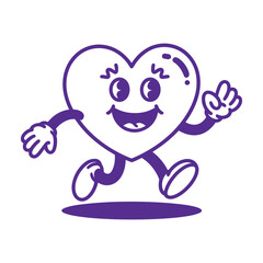 Fototapeta premium Purple heart character with smiling face and legs running freely