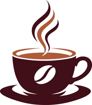 A stylish and modern coffee logo featuring a steaming cup with a coffee bean icon. The warm color tones and flowing steam lines create a cozy and inviting feel, perfect for caf&eacute;s, coffee shops, barist