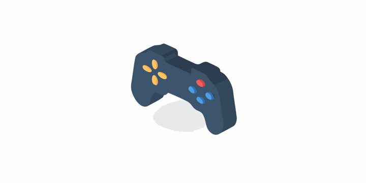 Isometric illustration of a dark blue video game controller