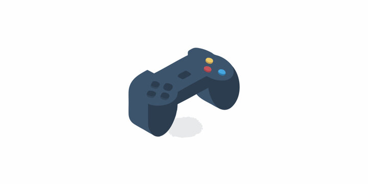 Isometric view of a dark blue video game controller