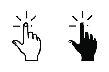 Fototapeta premium Click Cursor Hand Icon, Finger Pressing Button Vector Illustration in Black and White