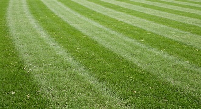 Freshly Mown Lawn with Distinct Stripes of Green Grass.