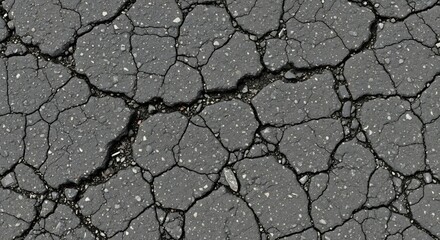 Obraz premium Close-up of Cracked Asphalt Surface Texture with Deep Fissures.