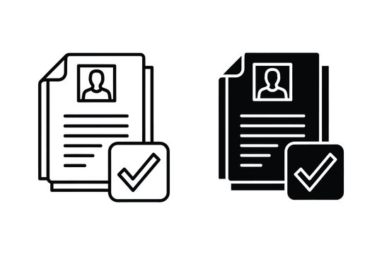 Resume or CV with profile icon and checkmark, flat design vector illustration