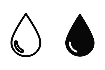 Fototapeta premium Two Water Drop Icons: Outline and Solid Black Silhouette Vector Illustration
