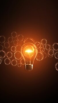 Creative Engine Concept Light Bulb Cogs Luminous retro light bulb shining intensely amidst complex metallic gears. mechanical inventions, strategic business solutions, the power of ideas.