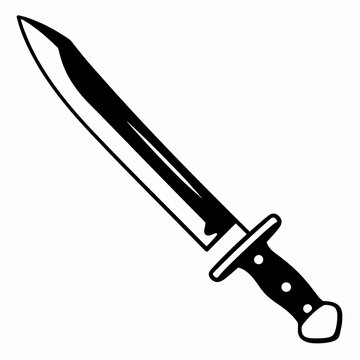 Traditional Nepalese Kukri Knife Vector Illustration, Hand-Drawn Black and White Machete Blade Icon for Cultural Heritage and Survival Gear Design, Minimalist Combat Dagger Graphic, Isolated.