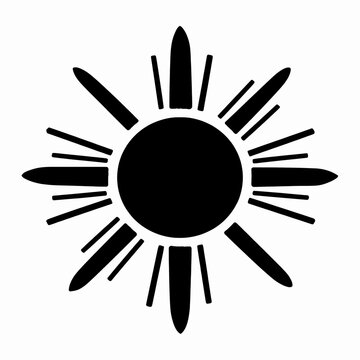 Minimalist Black Sun Vector Illustration, Tribal Zia Inspired Solar Symbol, Geometric Indigenous Cultural Sign, Abstract Flat Icon Isolated on White, Spiritual Sunburst Design for Graphic Arts
