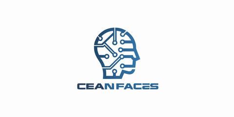 Fototapeta premium Digital brain illustration featuring circuits and a human profile outline