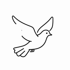 Fototapeta premium Minimalist flat vector illustration of a single white dove in mid-flight, elegant bird symbol representing peace and freedom, clean line art isolated on white background, concept of spirituality.