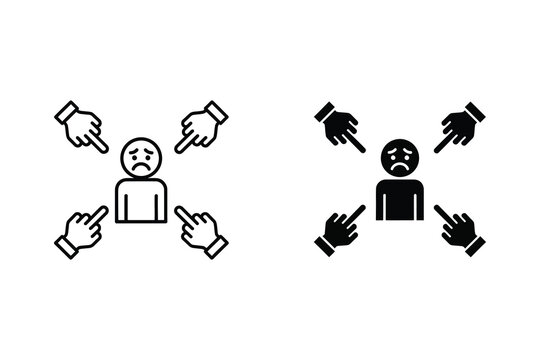 Sad person accused or blamed by pointing fingers, vector illustration set