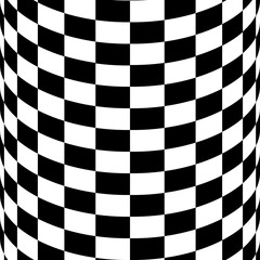 Obraz premium A bold black and white wavy distorted checkerboard pattern with an optical illusion effect, ideal for modern wallpaper, fashion textiles, branding, and abstract background use.