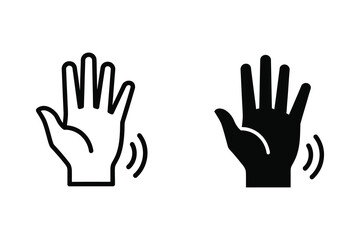 Obraz premium Waving Hand Icon Set: Black and White Outline and Silhouette Vector Illustration