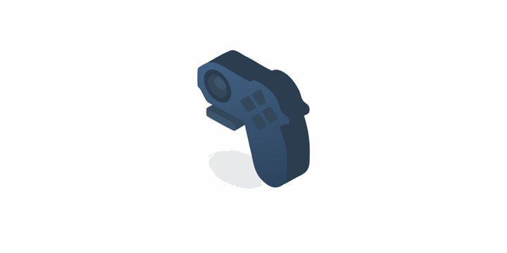 Isometric illustration of a dark blue remote control device