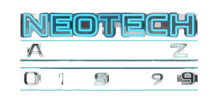 Neon tech logo with glowing letters and binary code elements