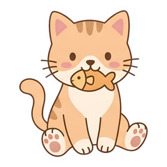 Obraz premium Cute Cartoon Cat Holding a Fish in its Mouth Vector Illustration