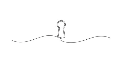 Obraz premium single line keyhole.continuous line drawing of simple keyhole shape on door lock.security and access concept.one line vector illustration.