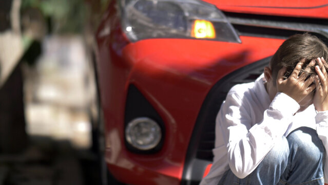 sad boy car had an accident, have fun