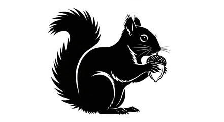 Black squirrel holding an acorn in its paws. © Mbah