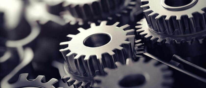 Interlocking metallic gears precision engineering technology background