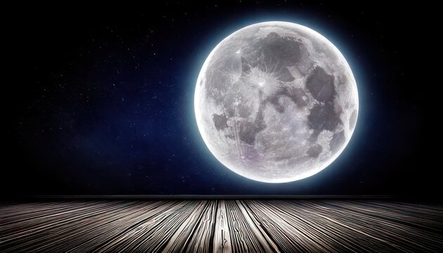 Mystical moonlit scene with wooden floor and glowing orb.