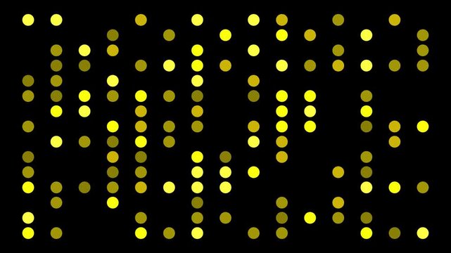Retro game-like multi-shade yellow dots randomly appearing and disappearing on a black background, ideal for abstract motion graphics, data visualization, and tech design projects.