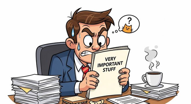 Stressed businessman examining paperwork