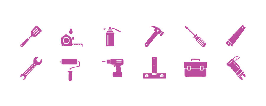 Set of icons related to painting and tools

