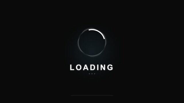 Circular progress indicator displays loading status with futuristic technology concept on dark background