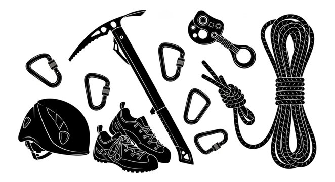 Climbing Gear Collection for Mountaineering Adventure.