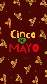 Bright Cinco de Mayo theme featuring bold text and repeating sombrero pattern on warm background. Ideal for festive promotions, Mexican culture events, party visuals, and holiday celebrations.