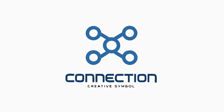 Abstract blue logo featuring a drone like shape and the word connection