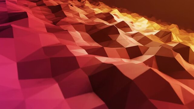Abstract low poly geometric background with warm orange and red triangular mesh pattern.