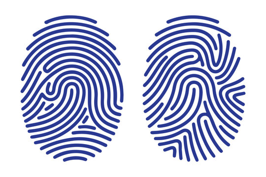 Fingerprint collection biometric identification thumbprint set forensic security identity patterns isolated. Security symbols. Blue Minimalist Fingerprint Icon Set.