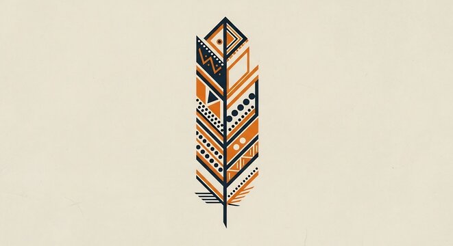Tribal Feather Illustration with Geometric Patterns and Boho Design.