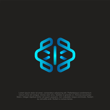 Futuristic Glowing Blue Digital Brain Logo Design on Dark Background Representing Artificial Intelligence, Cyber Security, Cloud Computing, Neural Network, Data Analytics, and Advanced Tech Innovation
