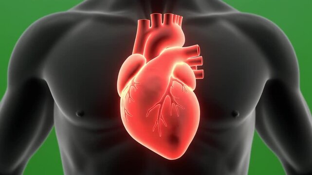 Anatomy of a Human Heart Visualized Inside Chest.